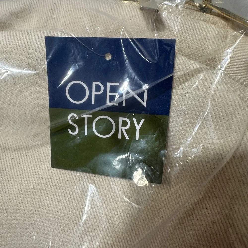 Open Story‎ Canvas Backpack Beige Clear Front Pocket Adjustable Straps New